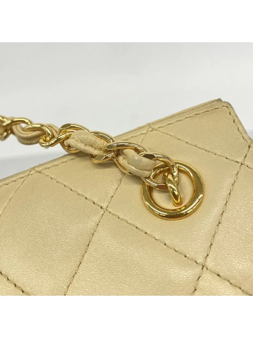 Chanel Shoulder Bag Quilted Lambskin Beige Gold